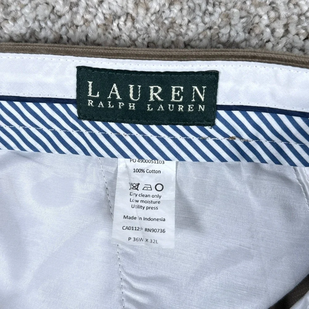 Ralph Lauren Pants Mens 36x32 Brown Straight Leg Trousers Pleated Actual 36x29‎